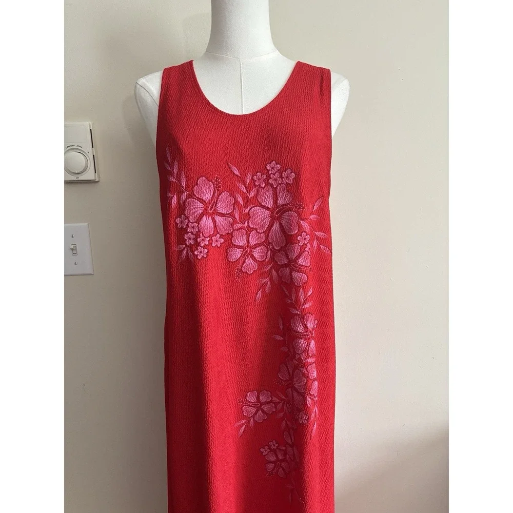 Tropical Cute Y2K Baddie Hawaiian Dress 90s 2000s Red Pink Beaded Beach Sz Large